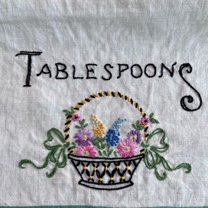 Retro Kitchen ~ Embroidered Flowers & Basket ~ Handmade 4 Utensil Rolls Holders
